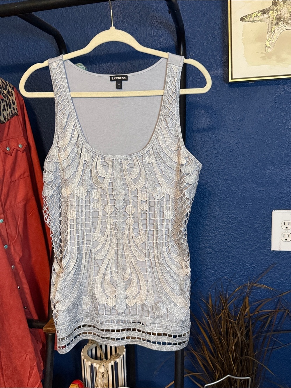 Express grey and silver Crochet Lace Tank
